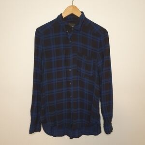 Aritzia Wilfred Free Blue & Black Plaid Shirt Size XS